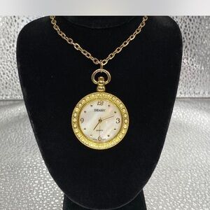 *** Embassy ^^^ Gold-Tone “ Iced Crystal /  pearl *** Watch Necklace ^^^